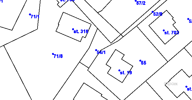 Parcela st. 54/1 v KÚ Raškovice, Katastrální mapa