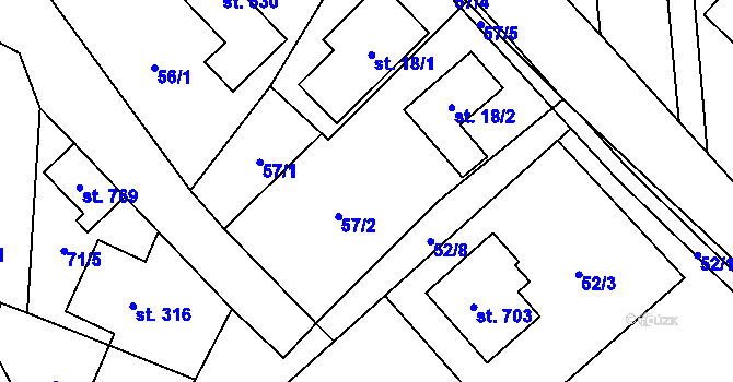 Parcela st. 57/2 v KÚ Raškovice, Katastrální mapa