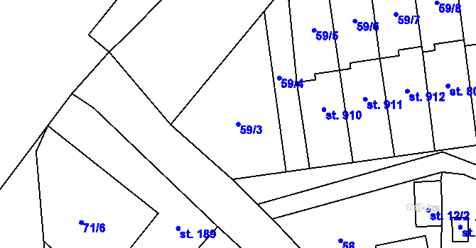 Parcela st. 59/3 v KÚ Raškovice, Katastrální mapa