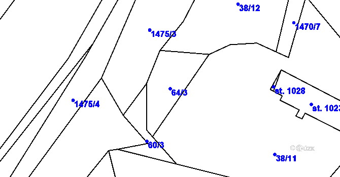 Parcela st. 64/3 v KÚ Raškovice, Katastrální mapa