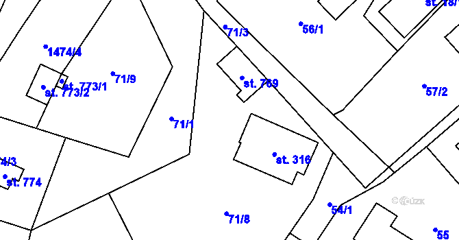 Parcela st. 71/5 v KÚ Raškovice, Katastrální mapa