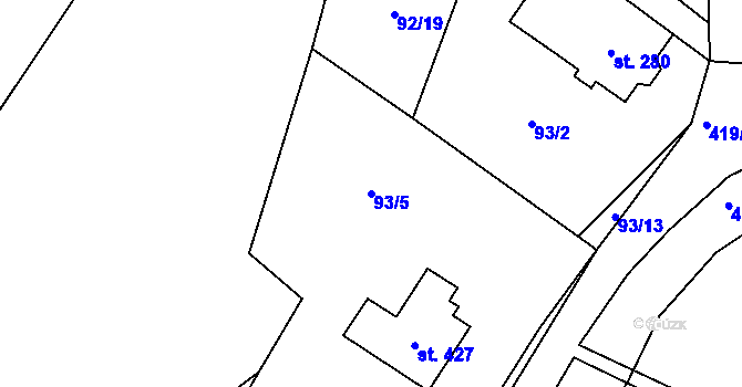 Parcela st. 93/5 v KÚ Raškovice, Katastrální mapa