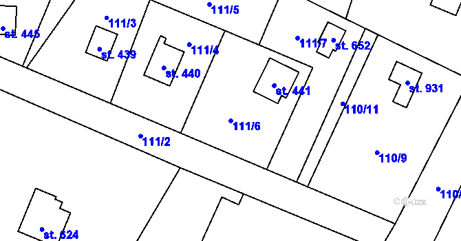 Parcela st. 111/6 v KÚ Raškovice, Katastrální mapa