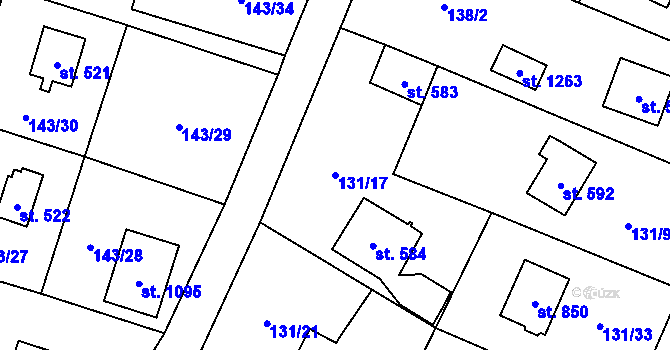 Parcela st. 131/17 v KÚ Raškovice, Katastrální mapa