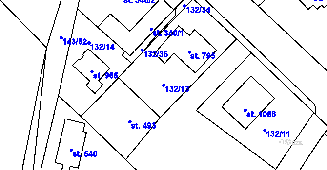Parcela st. 132/13 v KÚ Raškovice, Katastrální mapa