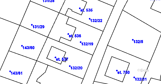 Parcela st. 132/19 v KÚ Raškovice, Katastrální mapa