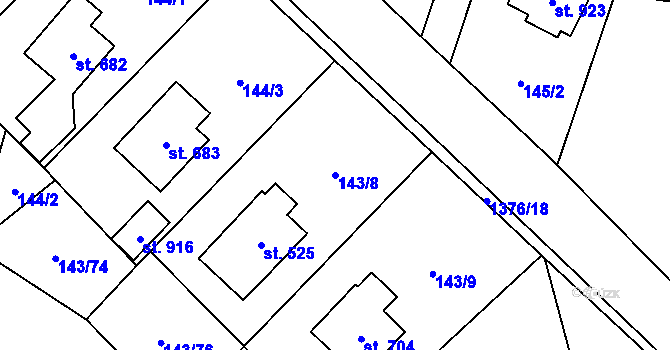 Parcela st. 143/8 v KÚ Raškovice, Katastrální mapa