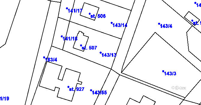 Parcela st. 143/13 v KÚ Raškovice, Katastrální mapa