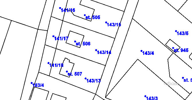 Parcela st. 143/14 v KÚ Raškovice, Katastrální mapa