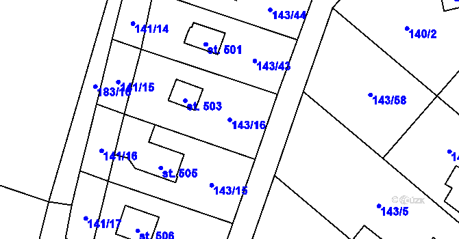 Parcela st. 143/16 v KÚ Raškovice, Katastrální mapa