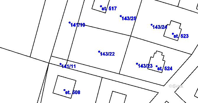 Parcela st. 143/22 v KÚ Raškovice, Katastrální mapa