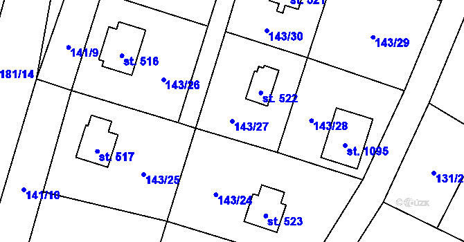Parcela st. 143/27 v KÚ Raškovice, Katastrální mapa
