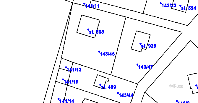 Parcela st. 143/45 v KÚ Raškovice, Katastrální mapa