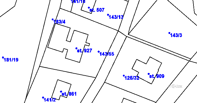 Parcela st. 143/55 v KÚ Raškovice, Katastrální mapa