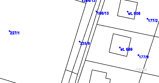Parcela st. 225/9 v KÚ Raškovice, Katastrální mapa