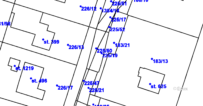 Parcela st. 225/19 v KÚ Raškovice, Katastrální mapa