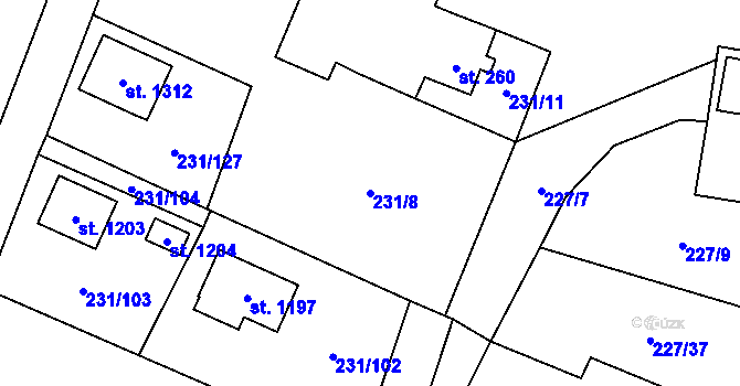 Parcela st. 231/8 v KÚ Raškovice, Katastrální mapa