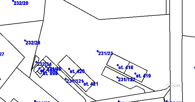 Parcela st. 231/23 v KÚ Raškovice, Katastrální mapa