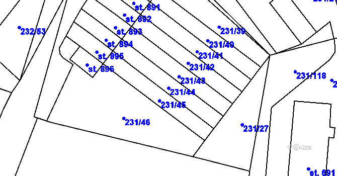 Parcela st. 231/44 v KÚ Raškovice, Katastrální mapa