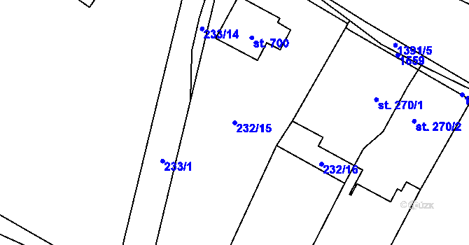 Parcela st. 232/15 v KÚ Raškovice, Katastrální mapa