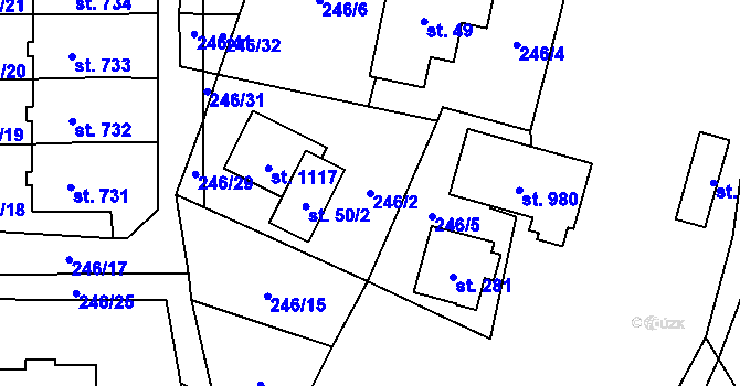 Parcela st. 246/2 v KÚ Raškovice, Katastrální mapa