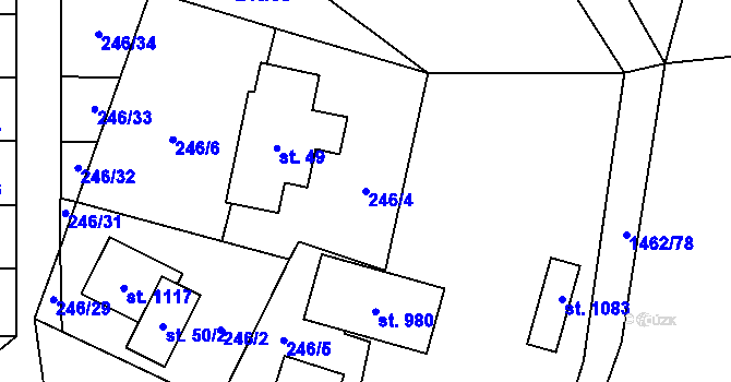 Parcela st. 246/4 v KÚ Raškovice, Katastrální mapa