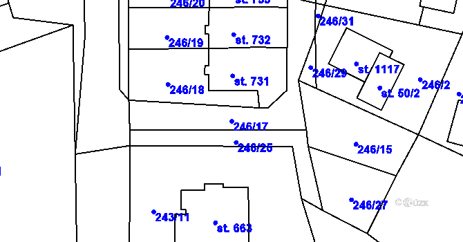 Parcela st. 246/17 v KÚ Raškovice, Katastrální mapa