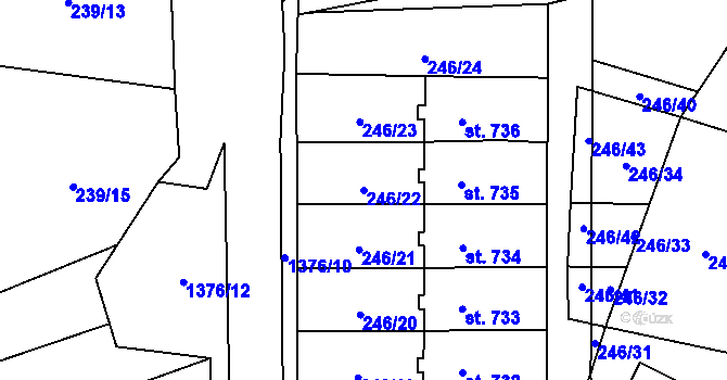 Parcela st. 246/22 v KÚ Raškovice, Katastrální mapa