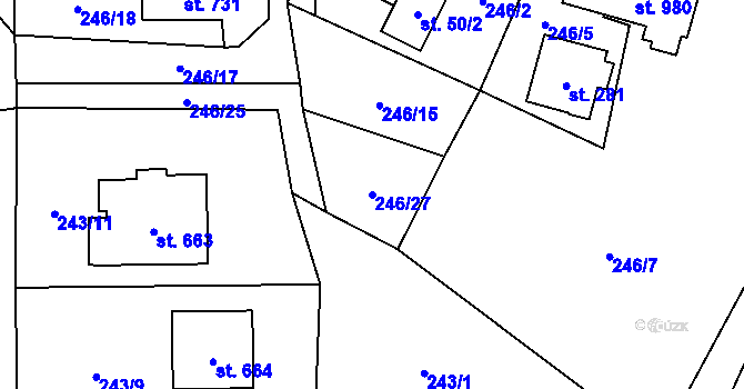 Parcela st. 246/27 v KÚ Raškovice, Katastrální mapa