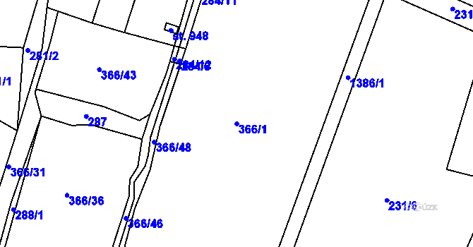 Parcela st. 366/1 v KÚ Raškovice, Katastrální mapa