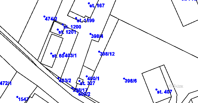 Parcela st. 398/12 v KÚ Raškovice, Katastrální mapa