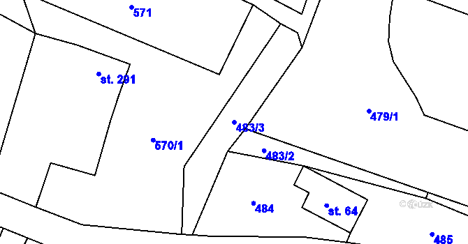 Parcela st. 483/3 v KÚ Raškovice, Katastrální mapa