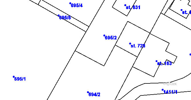 Parcela st. 694/3 v KÚ Raškovice, Katastrální mapa