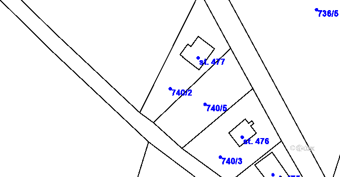 Parcela st. 740/2 v KÚ Raškovice, Katastrální mapa