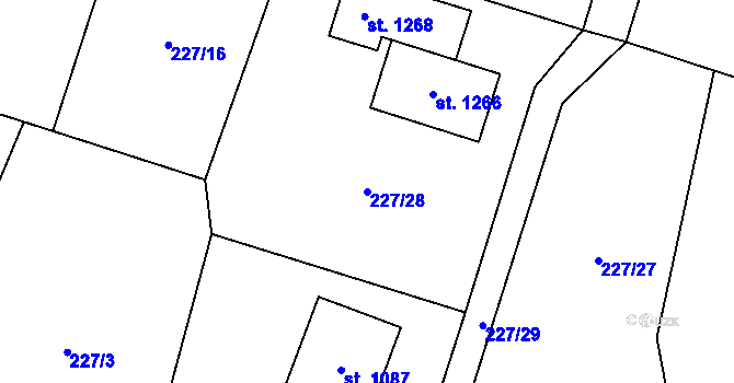 Parcela st. 227/28 v KÚ Raškovice, Katastrální mapa