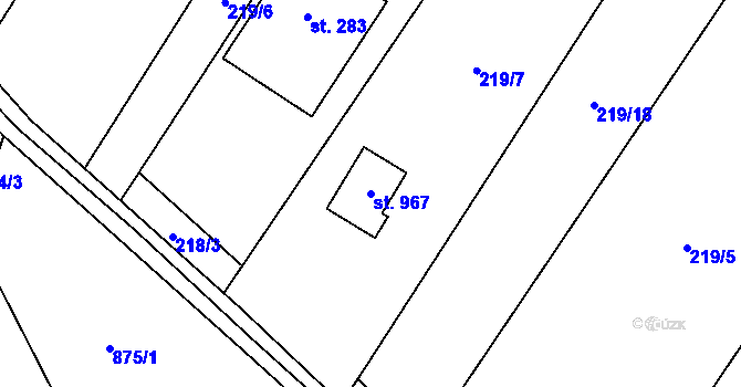 Parcela st. 967 v KÚ Raškovice, Katastrální mapa