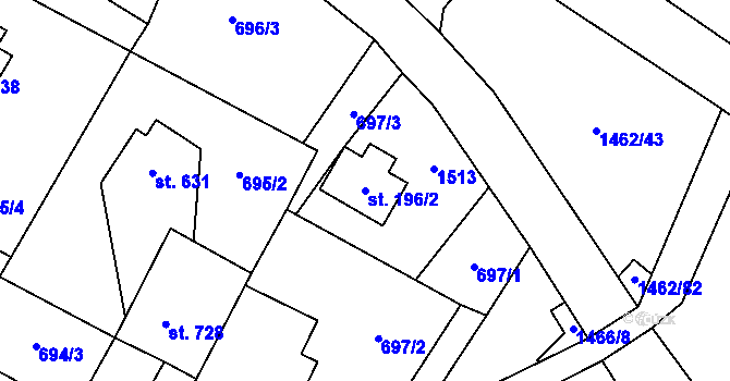 Parcela st. 196/2 v KÚ Raškovice, Katastrální mapa