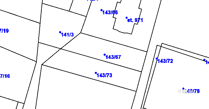 Parcela st. 143/67 v KÚ Raškovice, Katastrální mapa