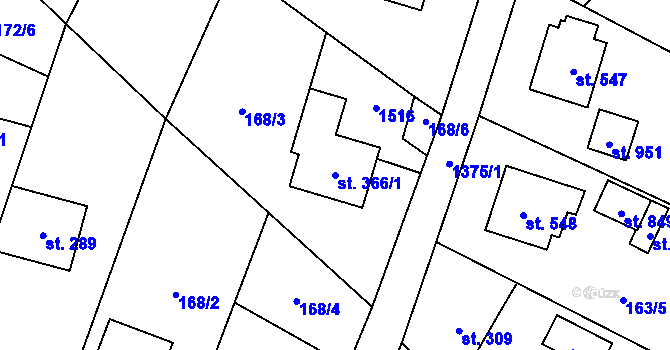 Parcela st. 366/1 v KÚ Raškovice, Katastrální mapa