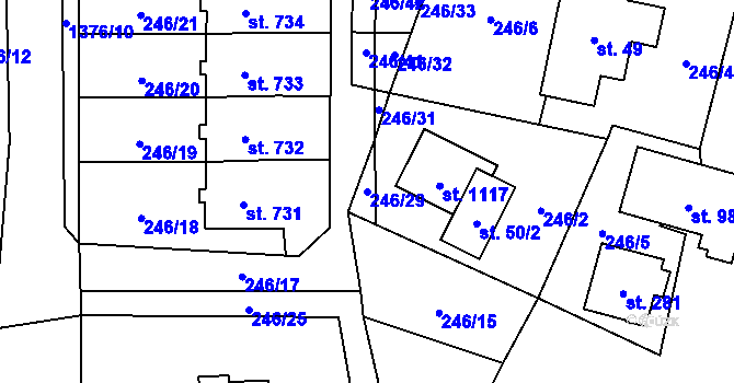 Parcela st. 246/29 v KÚ Raškovice, Katastrální mapa