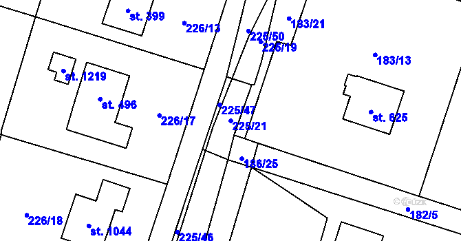 Parcela st. 225/21 v KÚ Raškovice, Katastrální mapa