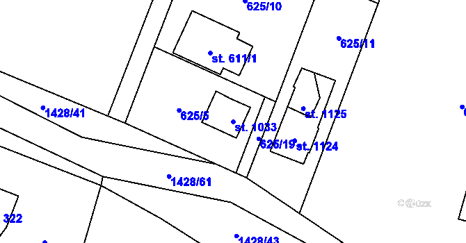 Parcela st. 1033 v KÚ Raškovice, Katastrální mapa