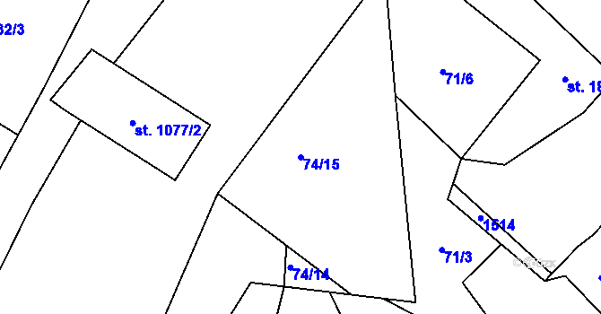 Parcela st. 74/15 v KÚ Raškovice, Katastrální mapa