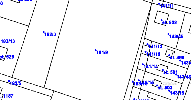 Parcela st. 181/9 v KÚ Raškovice, Katastrální mapa