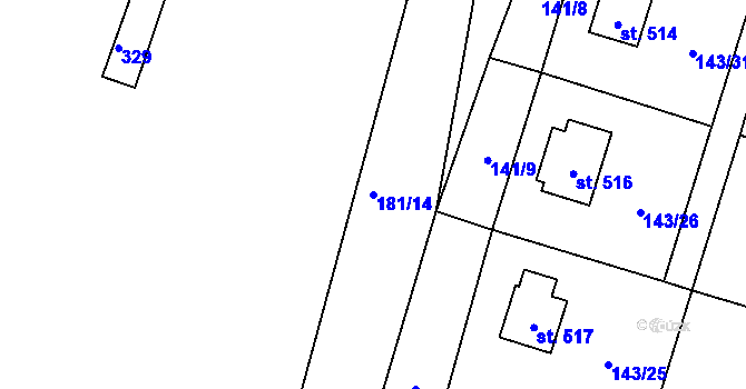 Parcela st. 181/14 v KÚ Raškovice, Katastrální mapa