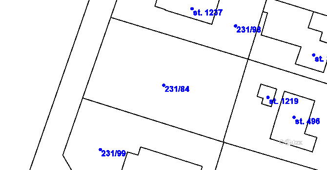 Parcela st. 231/84 v KÚ Raškovice, Katastrální mapa