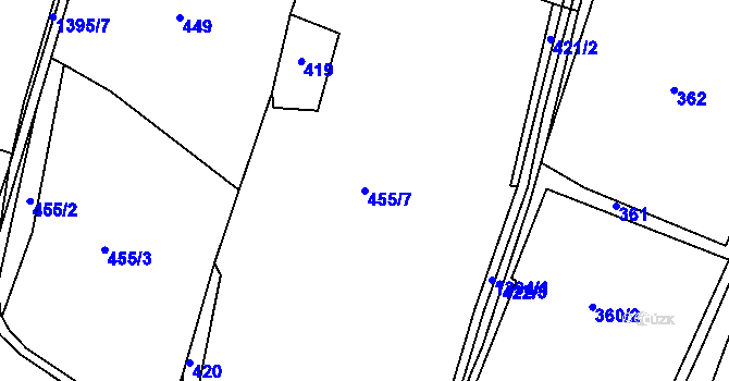Parcela st. 455/7 v KÚ Raškovice, Katastrální mapa
