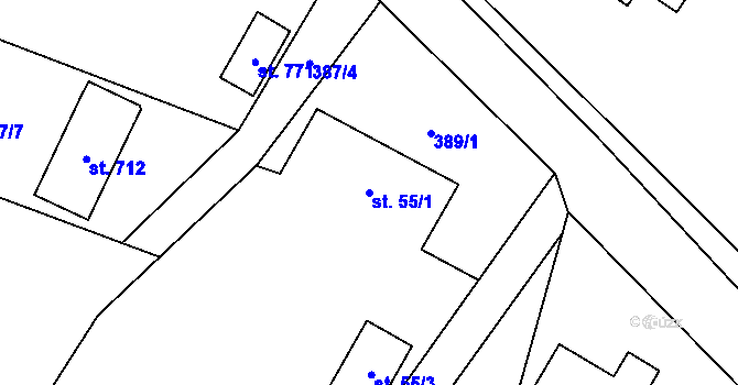 Parcela st. 55/1 v KÚ Raškovice, Katastrální mapa
