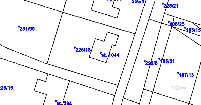 Parcela st. 1044 v KÚ Raškovice, Katastrální mapa