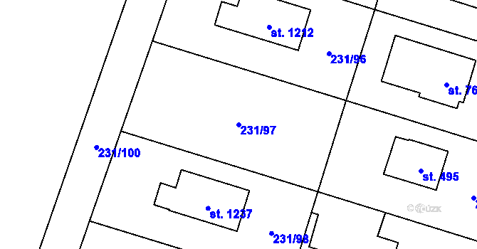 Parcela st. 231/97 v KÚ Raškovice, Katastrální mapa